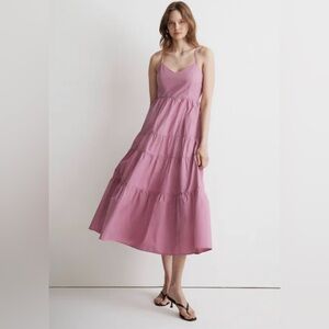 Madewell Sidonie Poplin Maxi Dress Pink Tie Strap Open Back Resortwear Sz Small